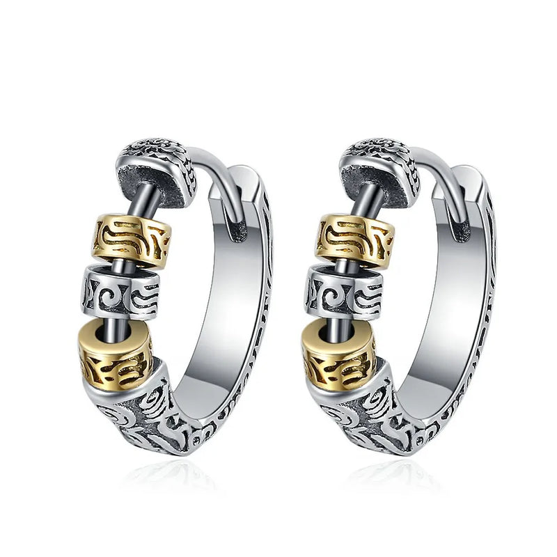 F.I.N.S S925 Silver Relief Beads Hoop Earrings Retro Round Ear Buckle
