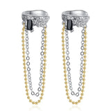 Uneven Clip Earrings without Ear Holes Zircon Long Chain Hanging Ear Catilage