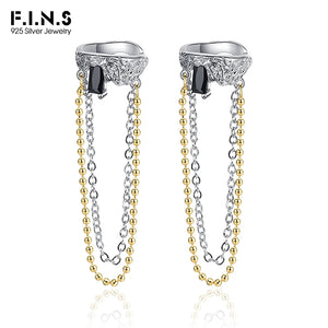 Uneven Clip Earrings without Ear Holes Zircon Long Chain Hanging Ear Catilage