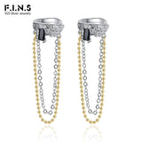Uneven Clip Earrings without Ear Holes Zircon Long Chain Hanging Ear Catilage