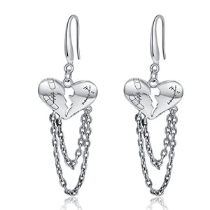 S925 Silver Hollow Broken Heart Layered Chain Tassel Earrings