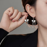 S925 Silver Hollow Broken Heart Layered Chain Tassel Earrings