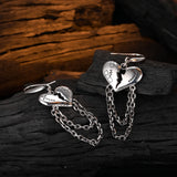 S925 Silver Hollow Broken Heart Layered Chain Tassel Earrings