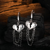 S925 Silver Hollow Broken Heart Layered Chain Tassel Earrings
