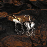 S925 Silver Hollow Broken Heart Layered Chain Tassel Earrings