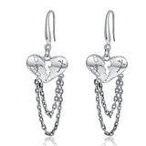 S925 Silver Hollow Broken Heart Layered Chain Tassel Earrings
