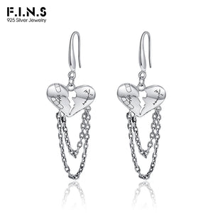 S925 Silver Hollow Broken Heart Layered Chain Tassel Earrings
