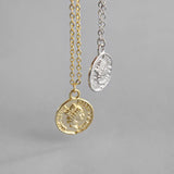 Geometric Coin Pendant Two-tone Clavicle Chain Necklace