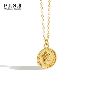 Geometric Coin Pendant Two-tone Clavicle Chain Necklace