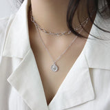 Geometric Coin Pendant Two-tone Clavicle Chain Necklace