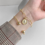 F.I.N.S Silver 925 Link Chain Bracelet Golden Portrait Coin Pendant