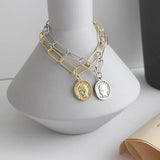 F.I.N.S Silver 925 Link Chain Bracelet Golden Portrait Coin Pendant