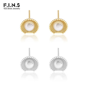 Shell-Shaped Bread Pearl S925 Silver Earrings Piercing Geometric Ear Studs
