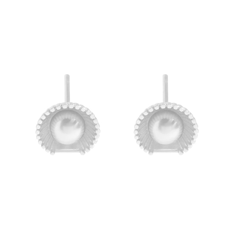 Shell-Shaped Bread Pearl S925 Silver Earrings Piercing Geometric Ear Studs