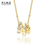 925 Silver Zircon Triple Circular Pendant Necklace Transfer Hoops