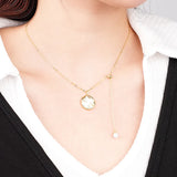 925 Silver Shell Zircon Flower Necklace Tassel Chain