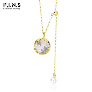 925 Silver Shell Zircon Flower Necklace Tassel Chain