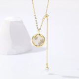 925 Silver Shell Zircon Flower Necklace Tassel Chain