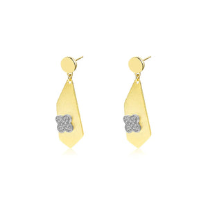 925 Silver Geometric Drop Earrings with Zircon, Clover Design