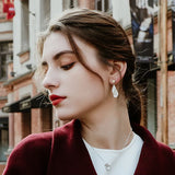 925 Silver Geometric Drop Earrings with Zircon, Clover Design