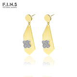925 Silver Geometric Drop Earrings with Zircon, Clover Design