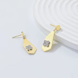 925 Silver Geometric Drop Earrings with Zircon, Clover Design