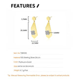 925 Silver Geometric Drop Earrings with Zircon, Clover Design