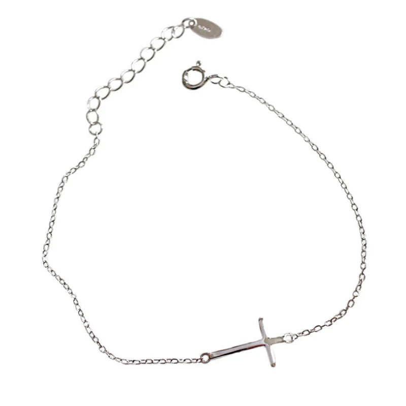 925 Sterling Silver Cross Charm Bracelet for Women