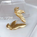 Golden Alloy Leaf Earrings Chunky Stud Christmas Dropship
