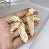 Golden Alloy Leaf Earrings Chunky Stud Christmas Dropship
