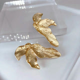 Golden Alloy Leaf Earrings Chunky Stud Christmas Dropship