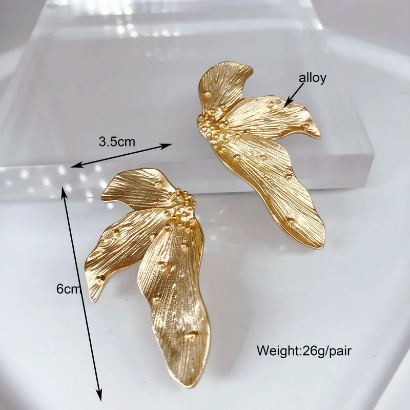 Golden Alloy Leaf Earrings Chunky Stud Christmas Dropship