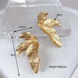 Golden Alloy Leaf Earrings Chunky Stud Christmas Dropship
