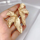 Golden Alloy Leaf Earrings Chunky Stud Christmas Dropship