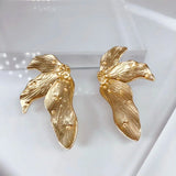 Golden Alloy Leaf Earrings Chunky Stud Christmas Dropship