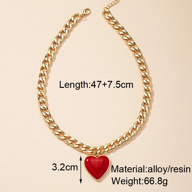 Chunky Necklace 3-color Resin Heart Pendant Collar X'Mas Gift