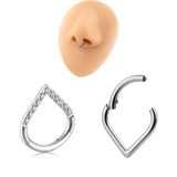 Titanium 16G Hinged Nose Ring 8-10mm Pillow Ring Teardrop Septum Jewelry