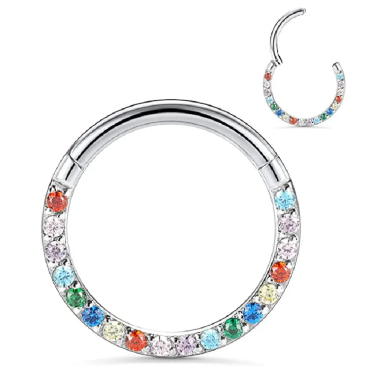 F136 Titanium 16G Zircon Stone Segment Rings for Small Septum Piercing