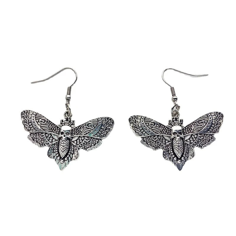 Punk Moth Earrings Insect Dangle Ear Hook Halloween Costume Hip Hop Jewelry