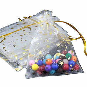 100Pcs Drawstring Gift Beauty Bags Moon Star Organza Bags