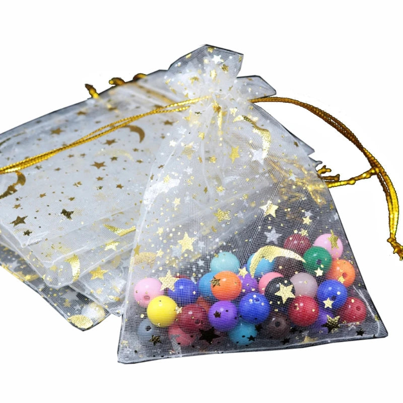 100Pcs Drawstring Gift Beauty Bags Moon Star Organza Bags