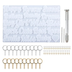 Alphabet Keychain Mold Resin Kit for Crafting, Tassel, Jump Rings, Screw Pins