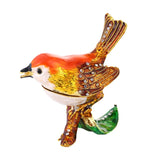 F19D Hand Painted Enameled Thrush Decorative Hinged Jewelry Trinket Box