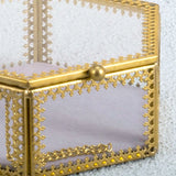 Hexagon Brass Glass Ring Trinket Box Mirror - Wedding Ring Box