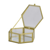Hexagon Brass Glass Ring Trinket Box Mirror - Wedding Ring Box
