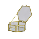 Hexagon Brass Glass Ring Trinket Box Mirror - Wedding Ring Box