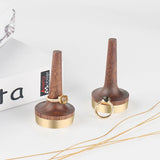 Modern Walnut Wood Ring Display Brass Stand Engagement Ring Holder