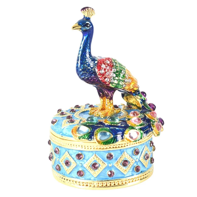Enamel Hinged Trinket Box Bejeweled Ring Holder Collectible