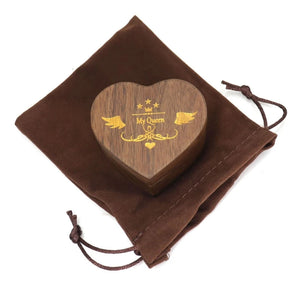 Walnut Wooden Ring Box with Velvet Bag for Wedding Ceremony Ring Holder Decor