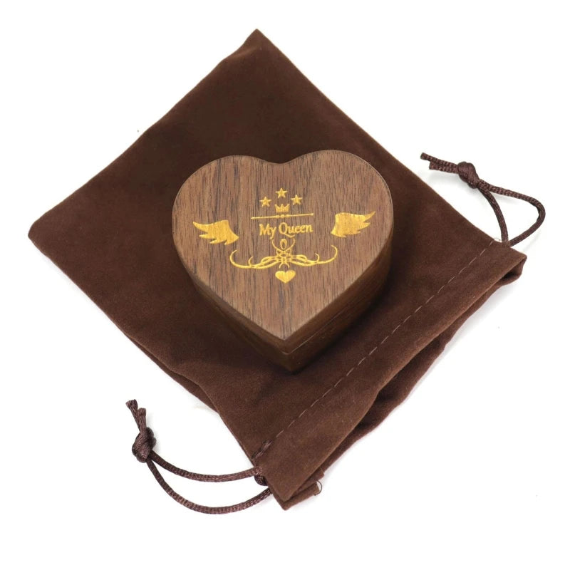 Walnut Wooden Ring Box with Velvet Bag for Wedding Ceremony Ring Holder Decor